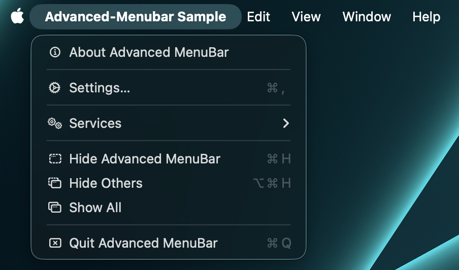 Default application menu on macOS