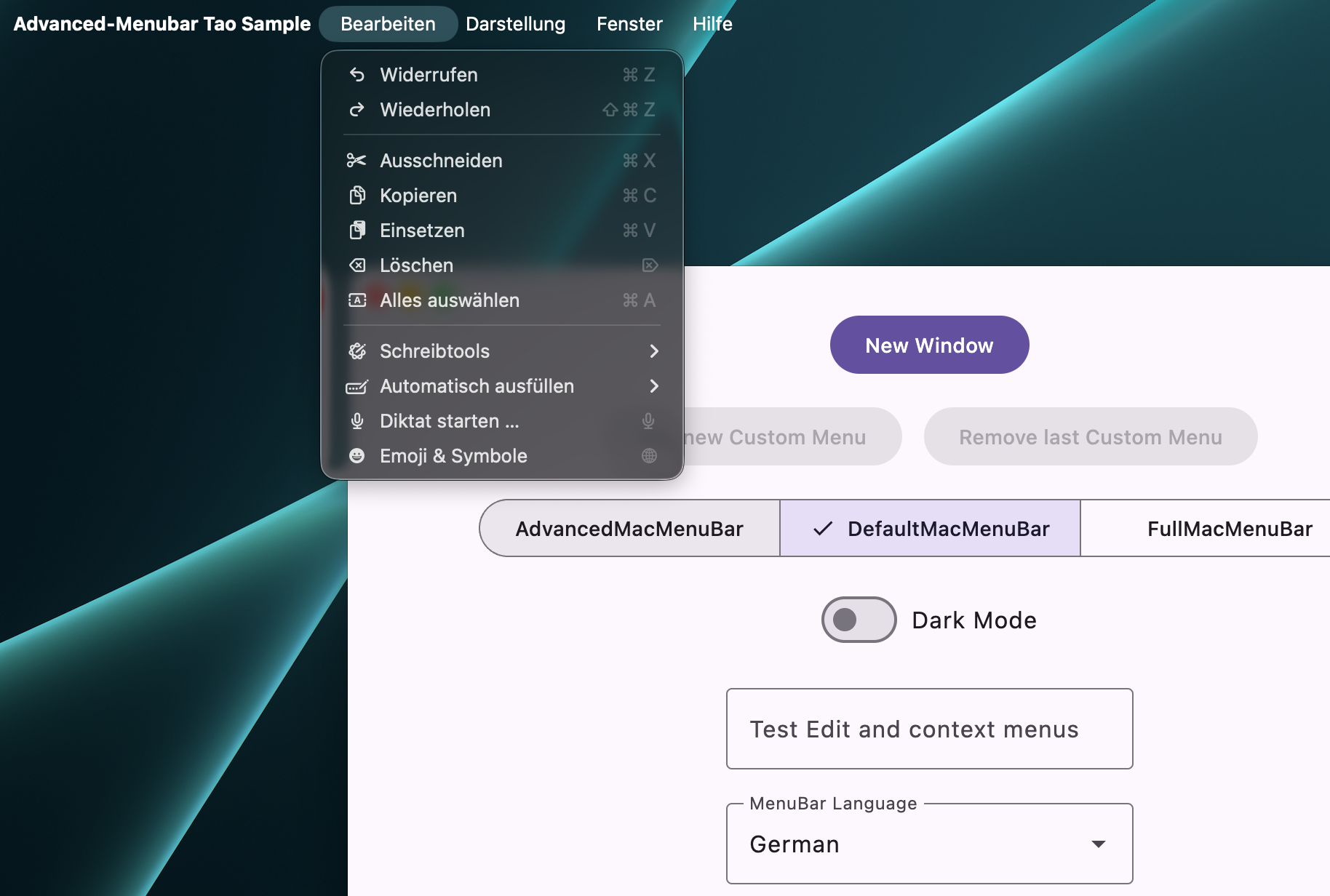 Tao Sample Window with MenuBar