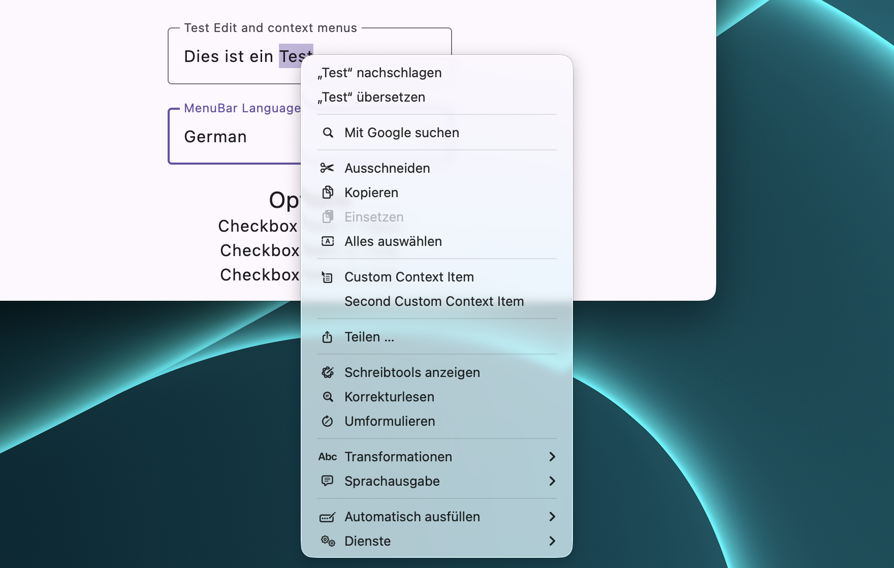 Native right-click menu for editable text on macOS